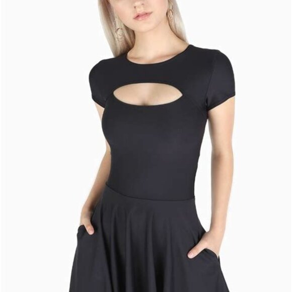 Matte Peephole Skater Dress [BLACK] - Picture 1 of 8